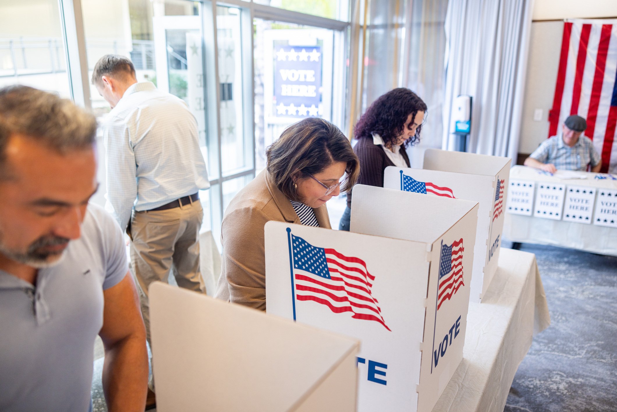 Americans voting in an election stock photo