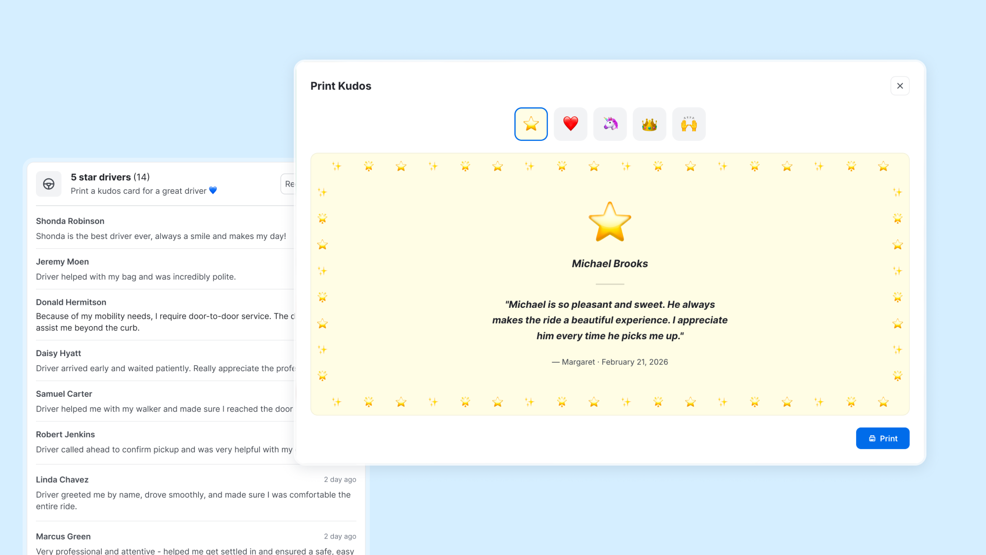 Driver Kudos Are Printable to Celebrate Your Team With 5 Star Reviews