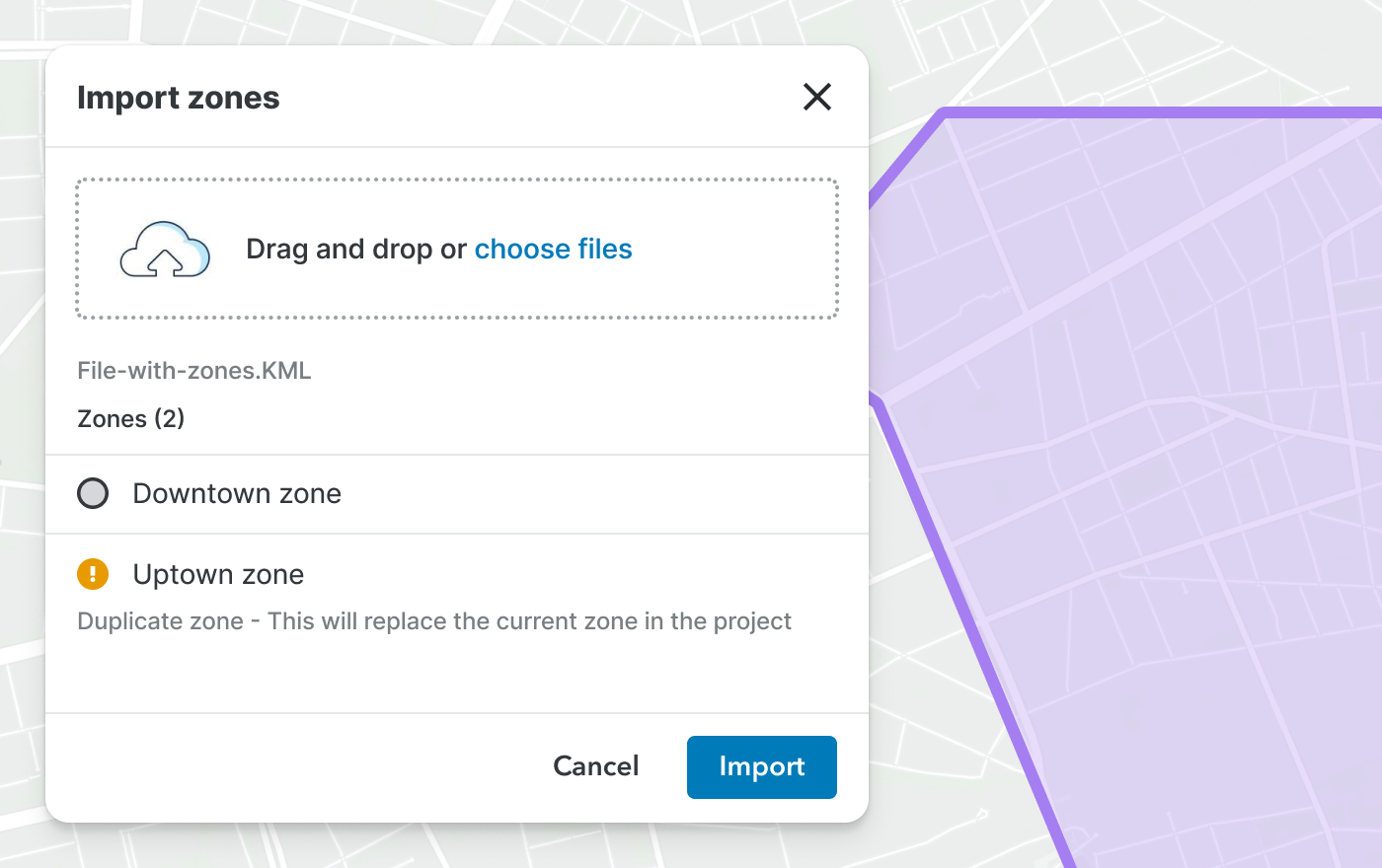 Import modal