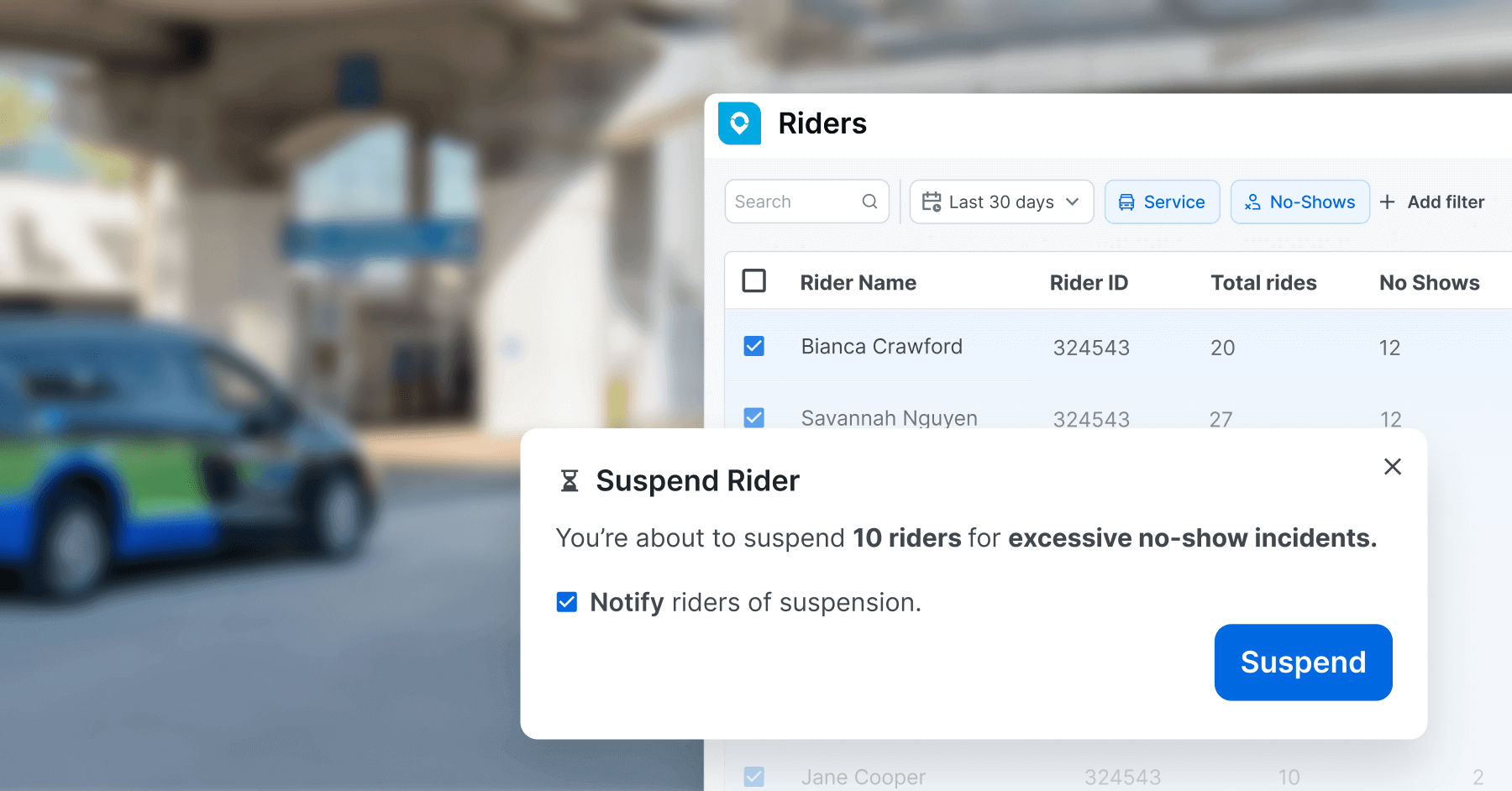Reduce no-shows and protect service for eligible riders